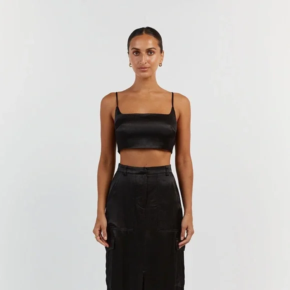 DISSH Charli Black Satin Crop Top - Picture 3 of 9